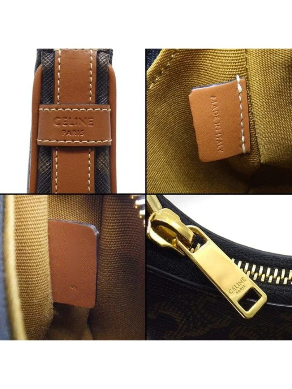 Celine Handbag Mini Ava Tan Triomphe Canvas Calfskin Gold